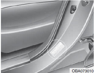 Hyundai Grand i10 - Étiquette de pression et de spécification des pneus