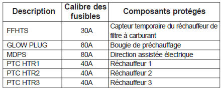 Boîtier secondaire de fusibles situé dans le compartiment moteur (Moteur Diesel)